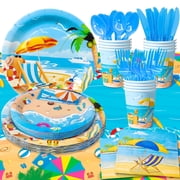 Beach Party Supplies,141pcs Beach Plates And Napkins Party Supplies Includ Beach Theme Paper Plates Cups Napkins&Summer Beach Table Cloth etc Summer Beach Party Tableware for Beach Themed Party Decor