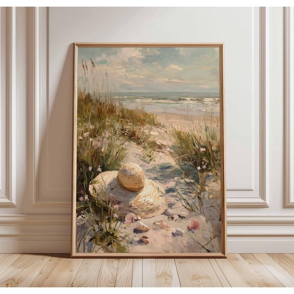 Beach Path Coastal Straw Hat Seaside Sand Dune Summer Ocean Nature Decor Path, Unframed Poster