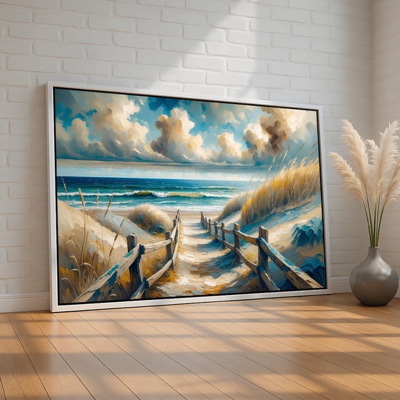 Beach Path Through Dunes To Ocean | Coastal Canvas And Poster Wall Art | Nautical Home Decor & Beach Lover Gift | Ready To Hang, Unframed Canvas Size 24x36