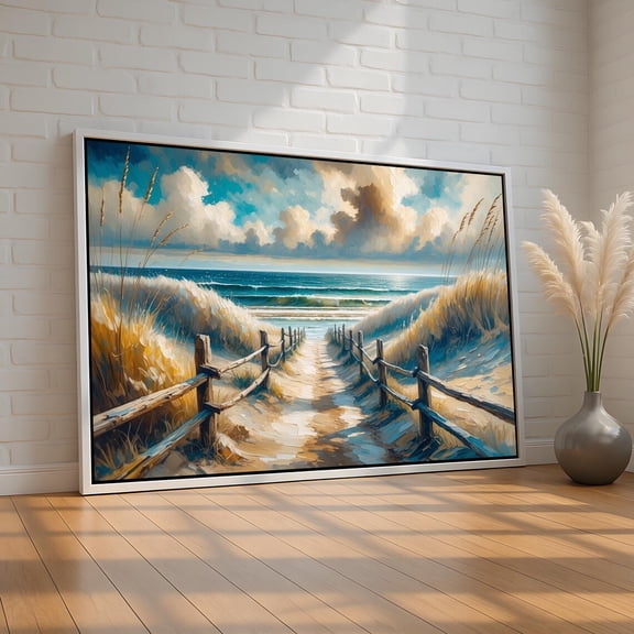 Beach Path Ocean Wall Art | Coastal Canvas Or Poster | Sandy Dunes & Ocean Waves Seaside Decor | Relaxing Nautical Home Gift | Ready To Hang, Unframed Canvas Size 8x12
