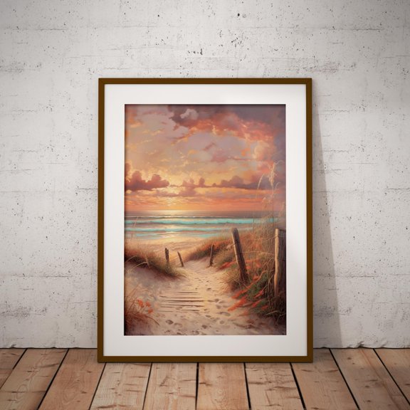Beach Path Sunset Wall Art Warm Coastal Landscape Print, Unframed Paper Print