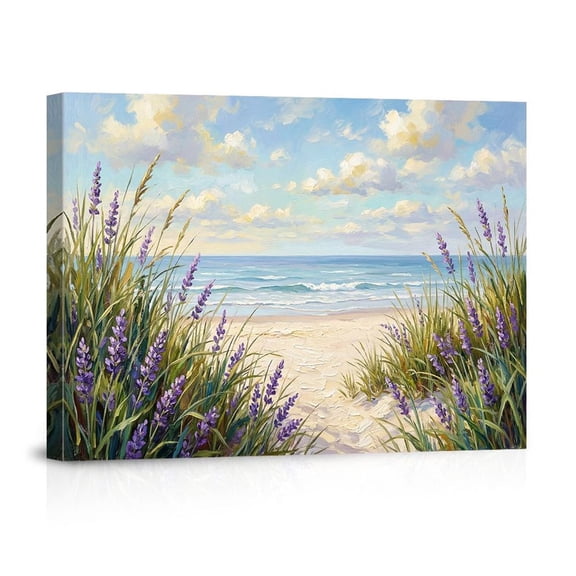 Beach Path With Purple Wildflowers Coastal Ocean For Home Canvas
