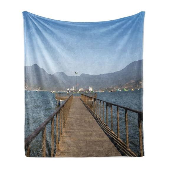 Beach Pathway Soft Flannel Fleece Blanket, Sao Sebastiao Promenade Brazil Historical Landmark Waterfront Marina Seaside, Cozy Plush for Indoor and Outdoor Use, 50" x 60", Multicolor, by Ambesonne