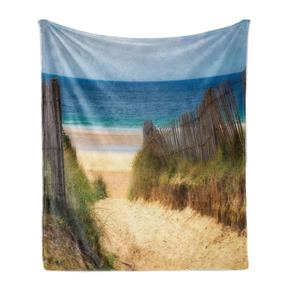 Beach Pathway Soft Flannel Fleece Throw Blanket, Path to Sand with Beachgrass Way to the Wide Bandy Beaches of the Atlantic, Cozy Plush for Indoor and Outdoor Use, 60" x 80", Multicolor, by Ambesonne
