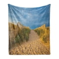 thumbnail image 1 of Beach Pathway Soft Flannel Fleece Throw Blanket, Picture of a Sandy Beach and Bushes Morbihan in Brittany, Cozy Plush for Indoor and Outdoor Use, 50" x 60", Sand Brown Green, by Ambesonne, 1 of 5