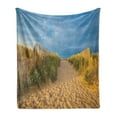 thumbnail image 1 of Beach Pathway Soft Flannel Fleece Throw Blanket, Picture of a Sandy Beach and Bushes Morbihan in Brittany, Cozy Plush for Indoor and Outdoor Use, 70" x 90", Sand Brown Green, by Ambesonne, 1 of 5