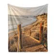 thumbnail image 1 of Beach Pathway Soft Flannel Fleece Throw Blanket, USA Pacific Coast Boardwalk to Leo Carrillo State Beach Malibu California, Cozy Plush for Indoor and Outdoor Use, 60" x 80", Multicolor, by Ambesonne, 1 of 5