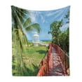 thumbnail image 1 of Beach Pathway Soft Flannel Fleece Throw Blanket, Wooden Walkway to the Shore at Beach of Varadero in Cuba, Cozy Plush for Indoor and Outdoor Use, 50" x 70", Vermilion Green, by Ambesonne, 1 of 5