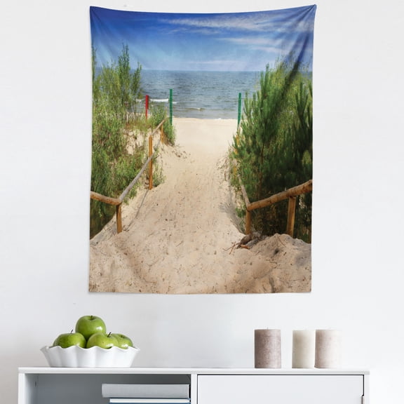 Beach Pathway Tapestry, Sandy Path Going to a Peaceful and Empty Beach Summer Season Vacation Theme, Fabric Wall Hanging Decor for Bedroom Living Room Dorm, 5 Sizes, Multicolor, by Ambesonne