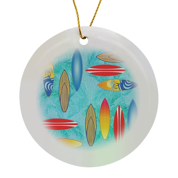 3drose, Beach Pattern of Retro Surfboards for Surfers or Paddle Boarders., Circle Porcelain Ornament
