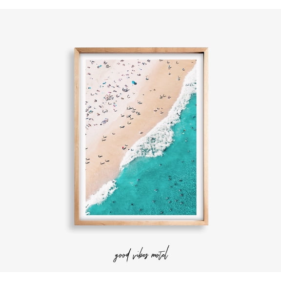 Beach People Poster, Busy Beach Poster, Ocean Water Poster, Beach Life, Aerial Beach Poster, Coastal Decor, Ocean Wall Art, Poster, Unframed Poster Size 24x36