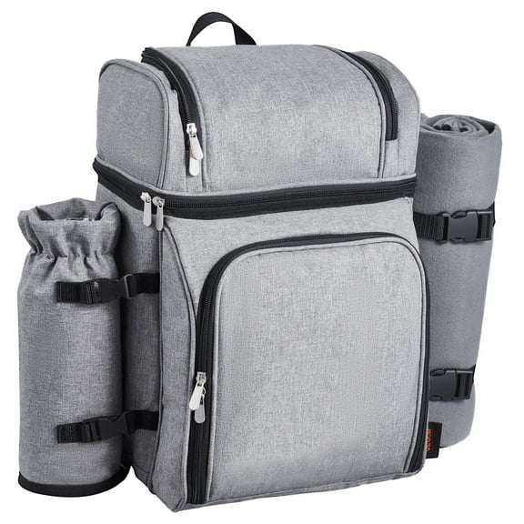 Beach Picnic Backpack Bag for 4 Person with Cooler Compartment Grey