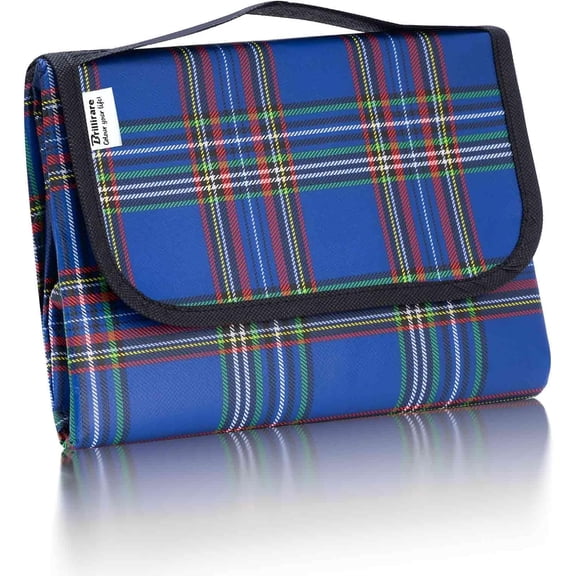 Beach Picnic Blanket, Sandproof Waterproof Camping Blankets Large, Outdoor Sandfree Foldable Mat 55x40in, Oversized Packable Family Mats for Hiking, Camping, Park, Travel, Grass Concert-Blue