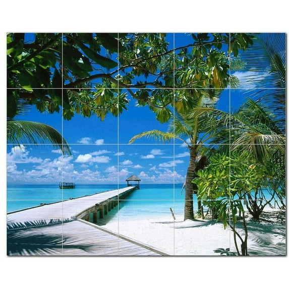 Beach Picture Ceramic Tile Mural Kitchen Backsplash Bathroom Shower, 404056-XL54