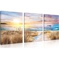 thumbnail image 1 of Beach Pictures Wall-Art - Beach Decor For Bathroom - Ocean Wall Art For Bedroom - Coastal Yellow Wall Decor Ready To Hang Size 16" x 12" x 3 Pieces Canvas art, 1 of 6