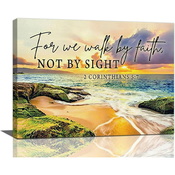 Beach Pictures Wall Art Coastal Seacape Sunset Pictures Wall Decor Scripture Bible Verses Canvas Artwork Painting Ocean Framed Poster Print for Home Living room Bedroom Bathroom Office 12"X16"