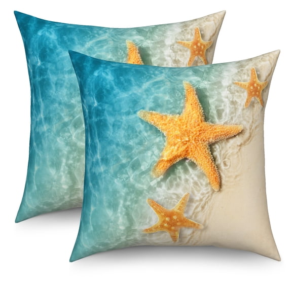 Beach Pillow Covers 16x16 Set of 2 Starfish Summer Double-Sided Throw Pillow Covers Sofa Decor