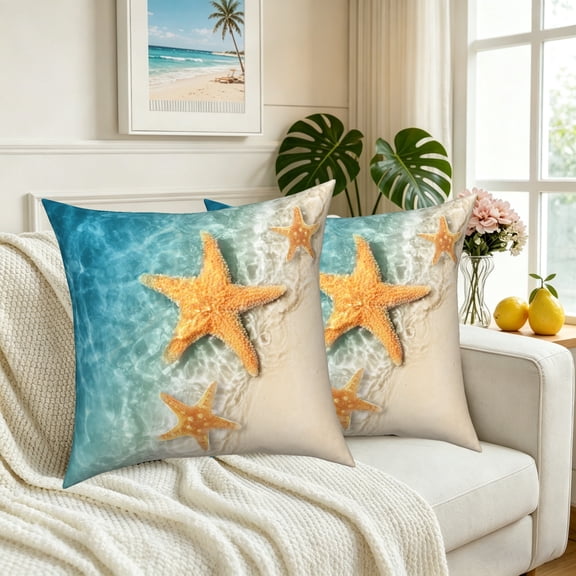 Beach Pillow Covers 18x18 Set of 2 Starfish Summer Double-Sided Throw Pillow Covers Sofa Decor