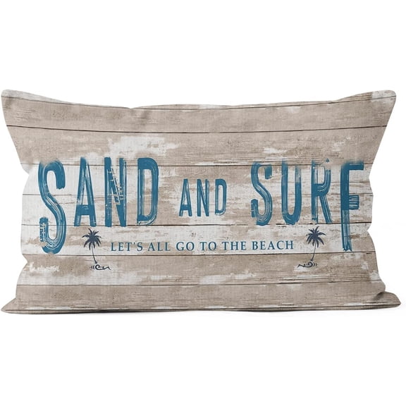 Beach Pillow Covers, Nautical Coastal Sand and Surf Beach Pillows Decorative Throw Pillow Cover,Beach Coastal Sofa Bed Room Home Decor, Beachy Room Decor, Beach Pillow Covers 12x20
