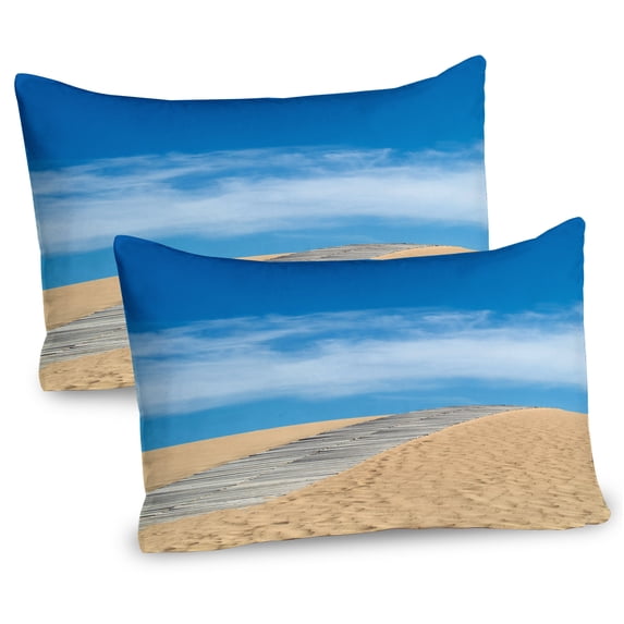Beach Pillow Sham Set of 2, Wooden Path over a Sand Dune Secret Paradise Beach for Recreation and Clam Photo, Quality Microfiber Bedding Item for All Seasons, 26" x 20", Cream Blue, by Ambesonne