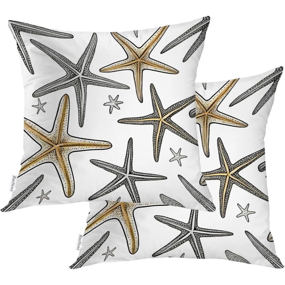 Beach Pillow, Summer Pillow Cover Starfish Pillow Coastal Pillow Covers Blue and White Throw Pillows Digital Blended Hidden Zipperl Decorative Sofa Cover for Hair Skin Square 2 Pcs