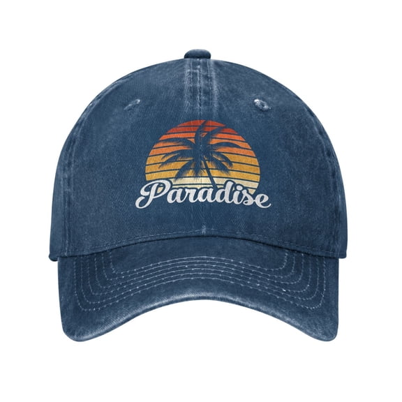 Beach Plam Tree Summer Sea Graphic Baseball Cap Golf Dad Hat Adjustable Washed Denim Trucker Hats Unconstructed Snapback Cap for Men Women Unisex Adult,Navy