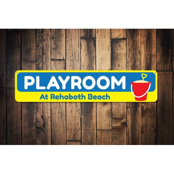 Beach Playroom Sign Custom Kid Room Sign Beach Location/Child Name Sign Sand Bucket Beach Sign For Home - Size: 16 x 4 Inches