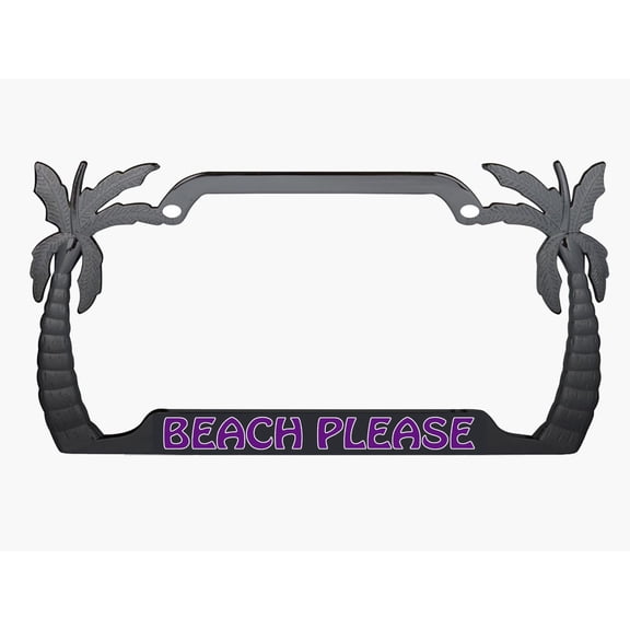 Beach Please Design Palm Tree Style Metal License Plate Frame Personalized/Car Accessories Car Tag Holder Cover (Black/Purple)