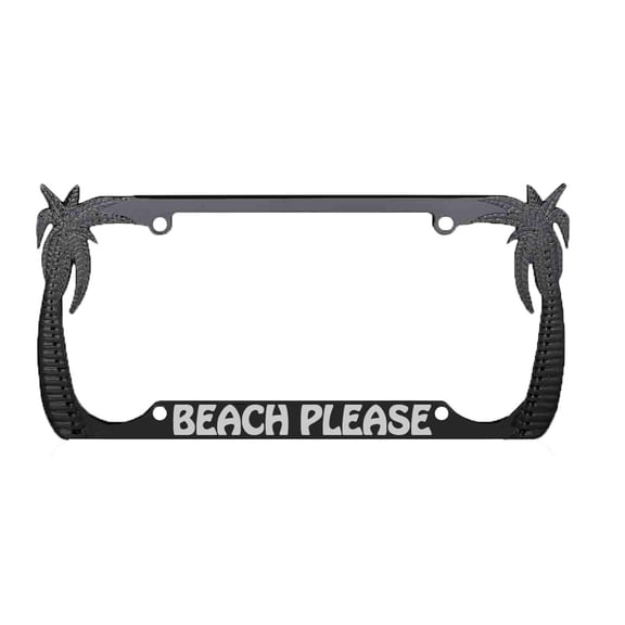 Beach Please Design Palm Tree Style Metal License Plate Frame Personalized/Car Accessories Car Tag Holder Cover (Black/Silver)