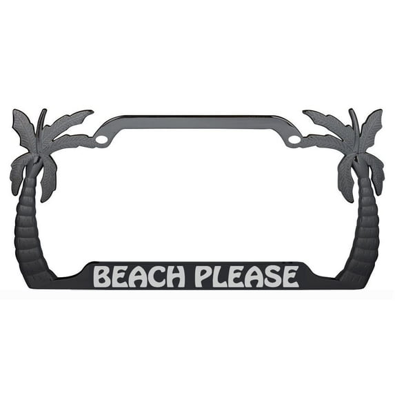 Beach Please Design Palm Tree Style Metal License Plate Frame Personalized/Car Accessories Car Tag Holder Cover (Black/Silver)