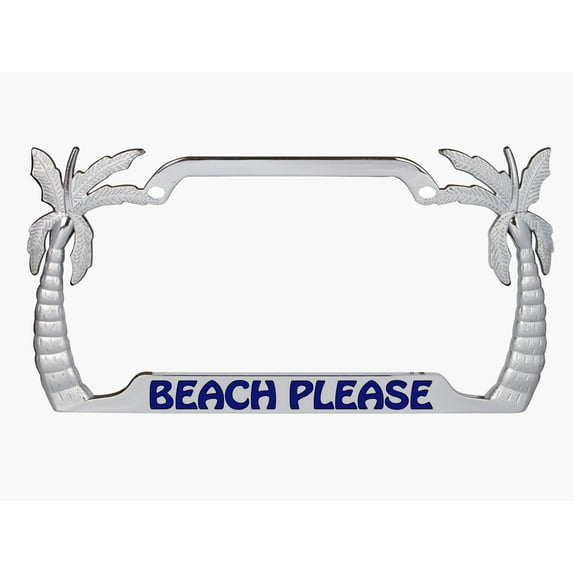 Beach Please Design Palm Tree Style Metal License Plate Frame Personalized/Car Accessories Car Tag Holder Cover (Chrome/Blue)