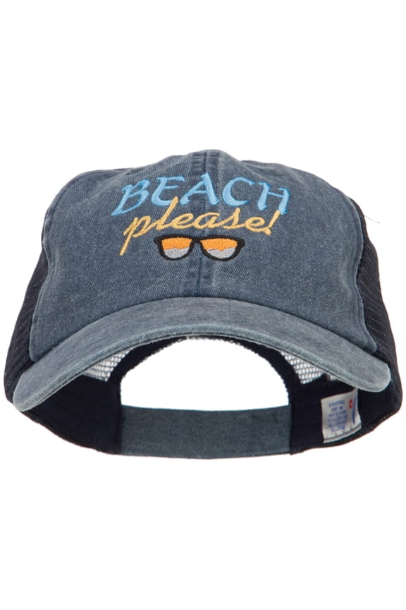 Beach Please Embroidered Washed Twill Trucker Cap - Navy Navy OSFM