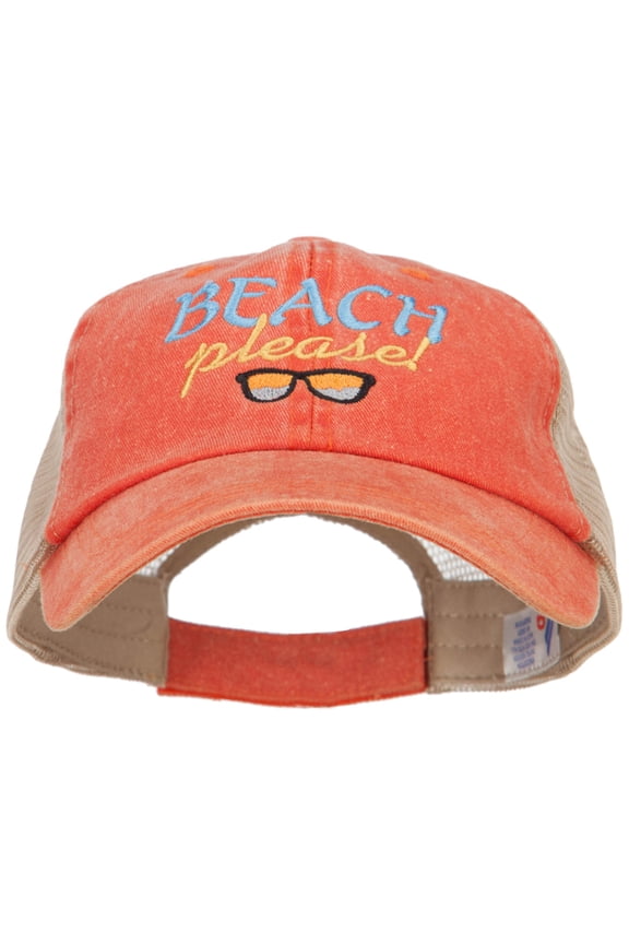 Beach Please Embroidered Washed Twill Trucker Cap - Orange Tan OSFM