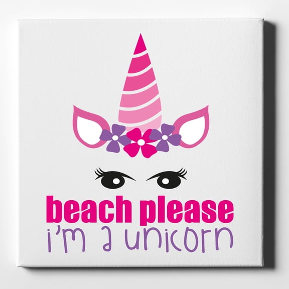 Beach Please I'm a Unicorn - 10" x 10" - Decorative Canvas Wall Art - White Edge - 5/8" Gallery Wrapped