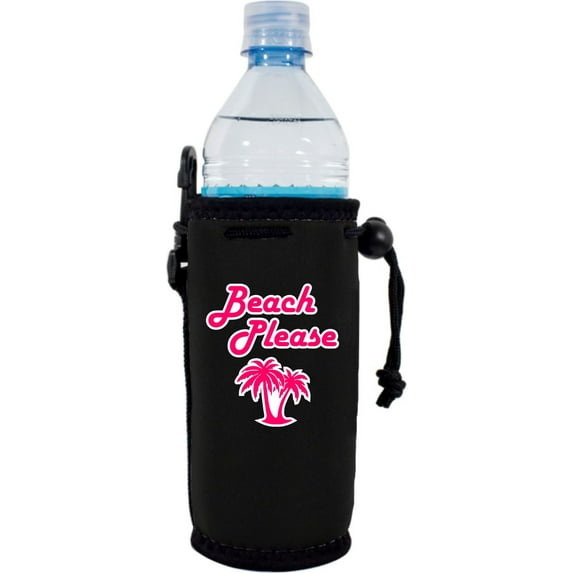 Beach Please Neoprene Water Bottle Coolie (Black)