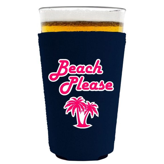 Beach Please Pint Glass Coolie (Navy Blue)