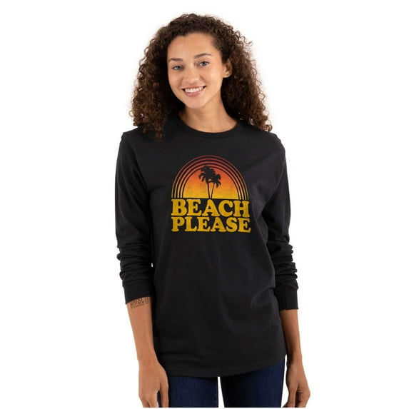 Beach Please Retro Palm Trees Vibes Women Plus Size Long Sleeve Graphic Tee Brisco Brands 2X