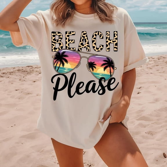 Beach Please Shirt, Sunglasses Leopard Shirt, Retro Summer Shirt, Vintage Beach Shirt, Leopard Print Shirt, Beach Shirt