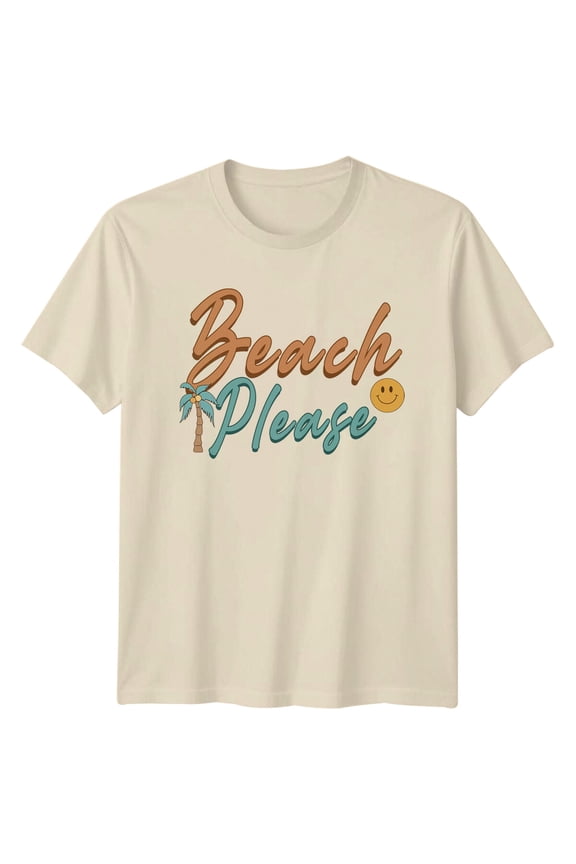 Beach Please T-Shirt, Retro Summer, Palm Tree, Face