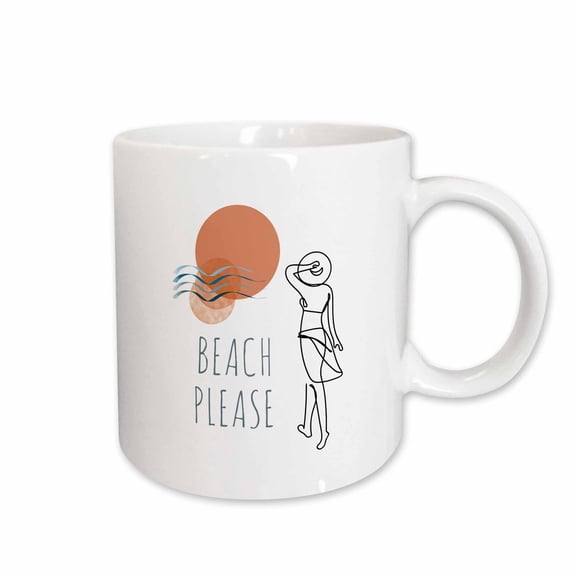 3drose, Beach Please Text, Woman Line Art and Boho Style Sun and Sea, 11oz Mug