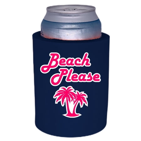 Beach Please Thick Foam Old School Can Coolie (Navy)
