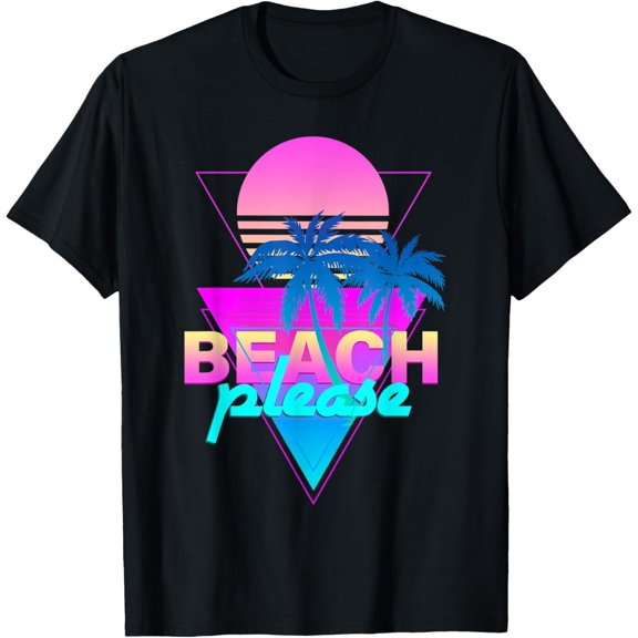 Beach Please Vaporwave Retro Palm Tree & Sunset Synthwave T-Shirt