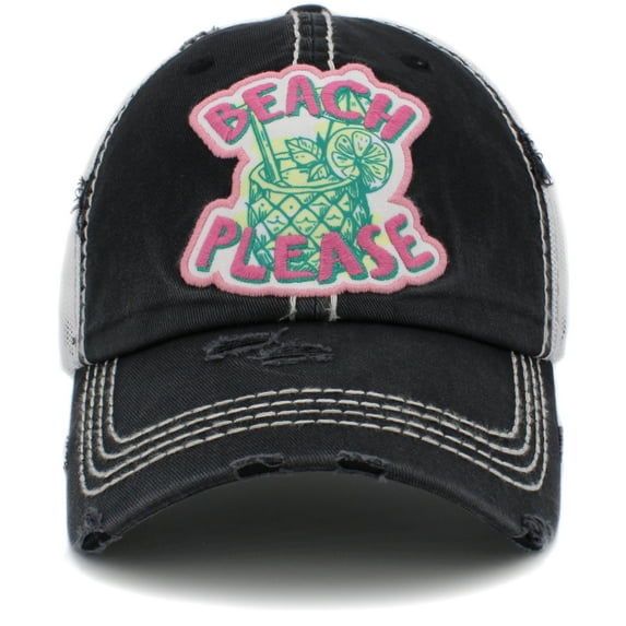 Beach Please Washed Vintage Ballcap with Mesh Back Trucker Hat Womens Distressed