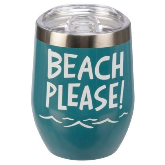 Beach Please Wine Tumbler Stainless Steel with Plastic Lid 12 Ounces