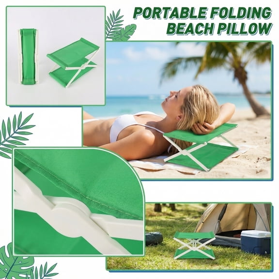Beach Pool Sand Water Outdoor Camping Green Foldable Pillow Portable Lightweight Travel Rest Cushion for Shore Picnic and Hiking Compact with Carry Pouch A