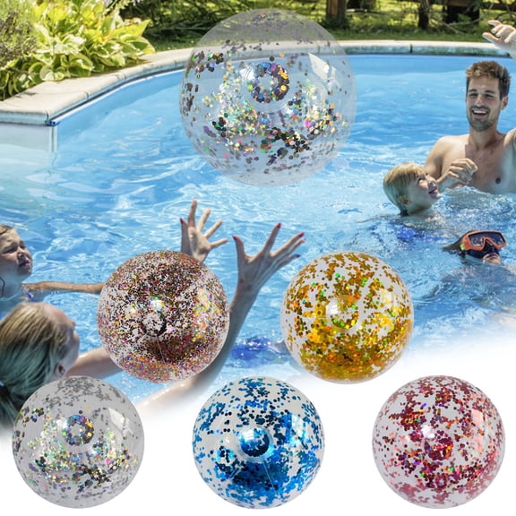 Beach Pool Sand Water Transparent PVC Inflatable Confetti Balls 5-Pack 40cm Each (28cm Inflated) Assorted Colors with Glitter Perfect for Pool Parties and Shore Games