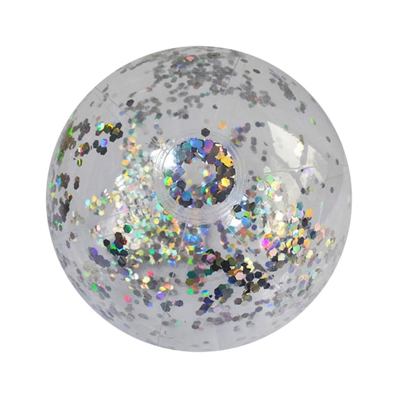 Beach Pool Sand Water Transparent PVC Inflatable Glitter Ball 40cm Pre-Inflation Size (28cm After Inflation) with Colorful Confetti for Floating Splash Fun at Shore and Pool silver