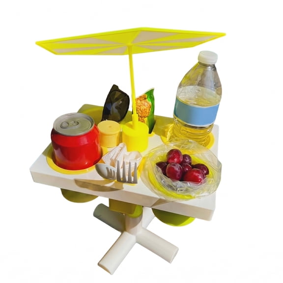 Beach & Pool Tray Portable Multi-compartment Serving Tray with Cup Holders Beach Snack Table for Sand Poolside Garden Lawn Patio Picnic Use