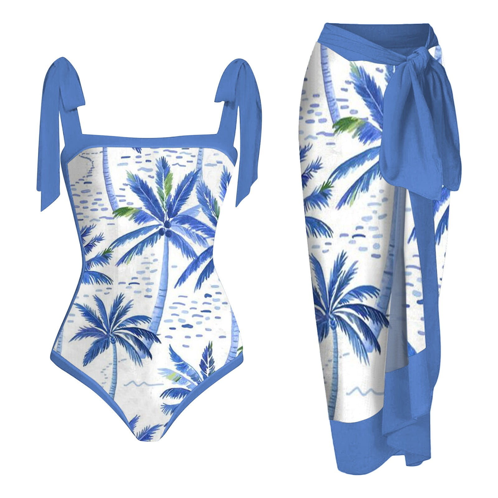 Beach Pool Women 1 Piece Swimwear+1 Piece Cover UP Two Piece Vintage ...