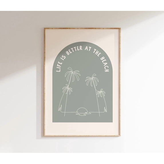 Beach Print Cute Palm Tree Coastal Ocean Art Unframed Canvas 8x10in ...